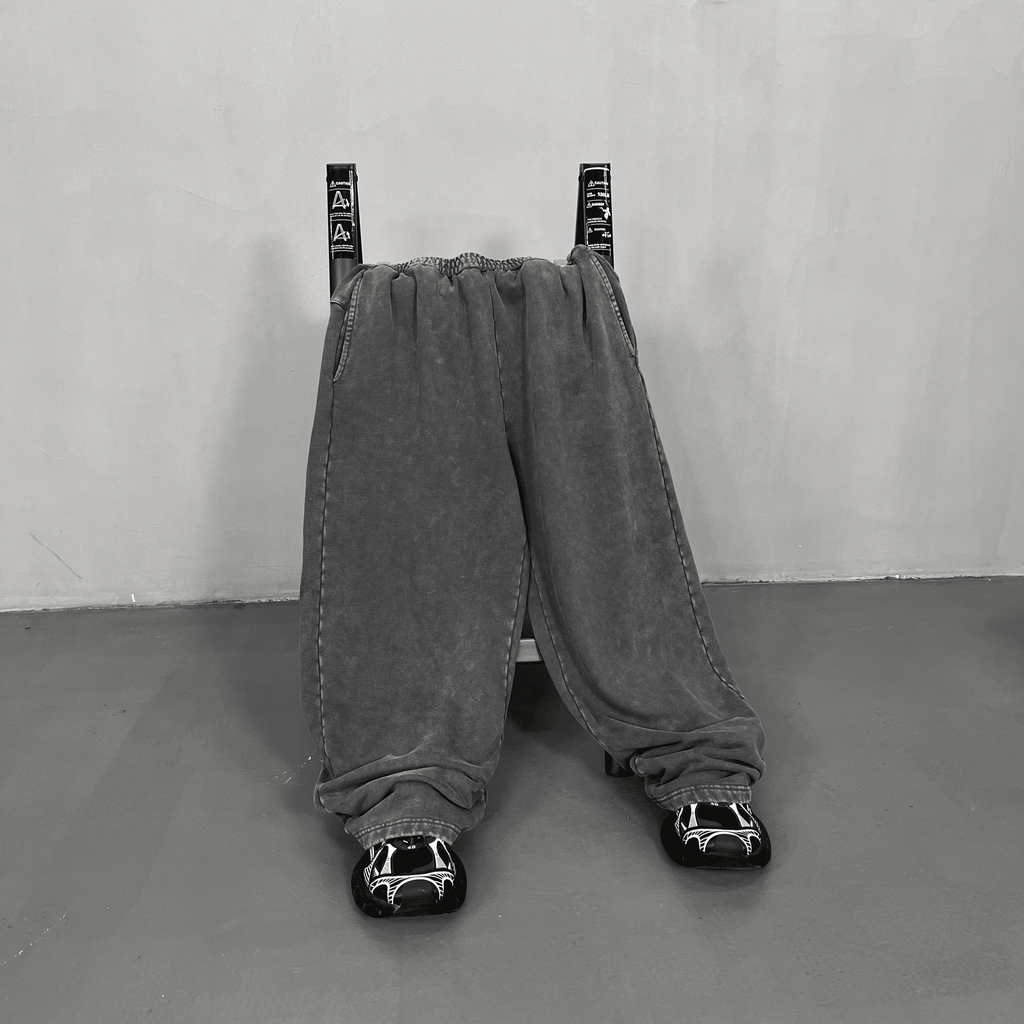 440G Factory Wholesale Custom Logo Printing Retro Sweat Pants French Terry Heavy Weight Jogging Wide Leg Acid Washed Sweatpants