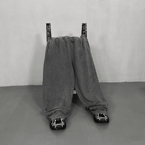 440G Factory Wholesale Custom Logo Printing Retro Sweat Pants French Terry Heavy Weight Jogging Wide Leg Acid Washed Sweatpants