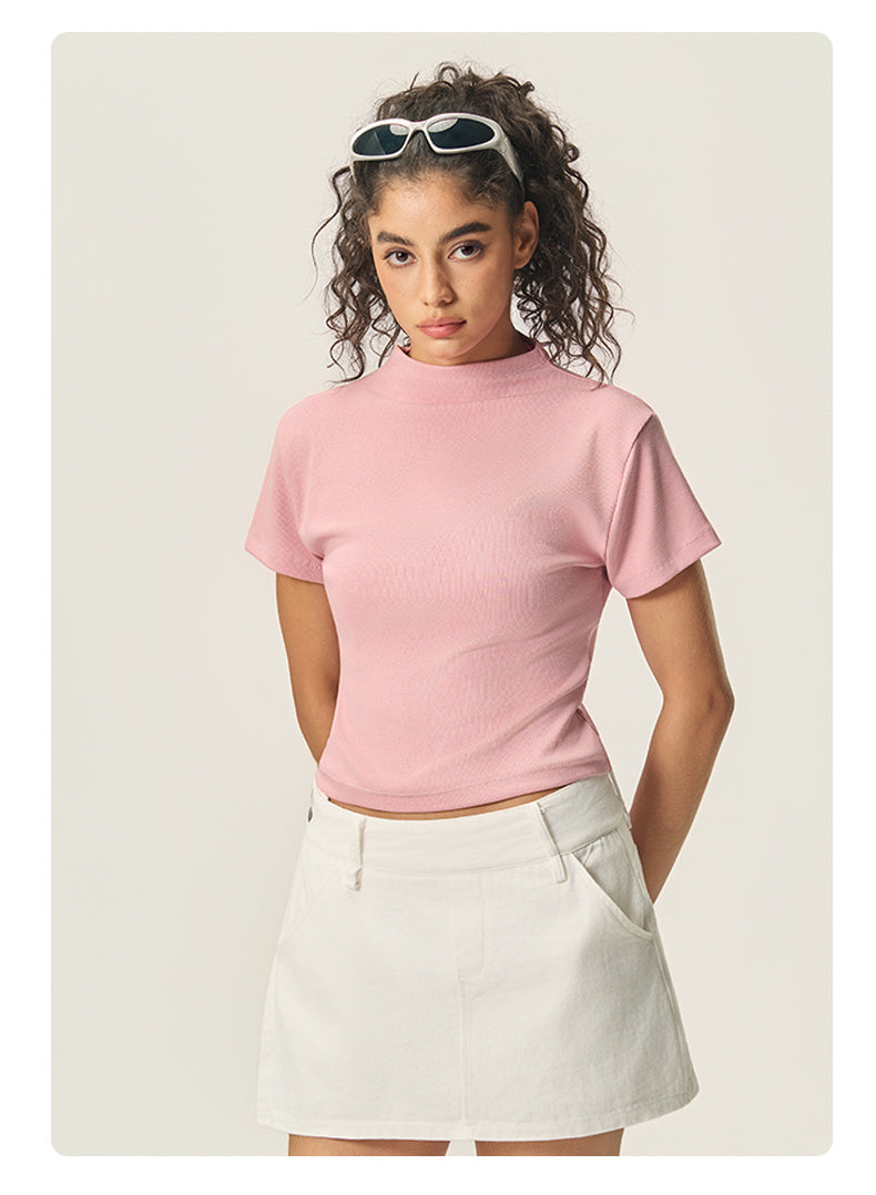 Women's Slim Fit O Neck Short Sleeve Skin-friendly T-Shirt with Stretch Fabric Y2K Streetwear Crop Top