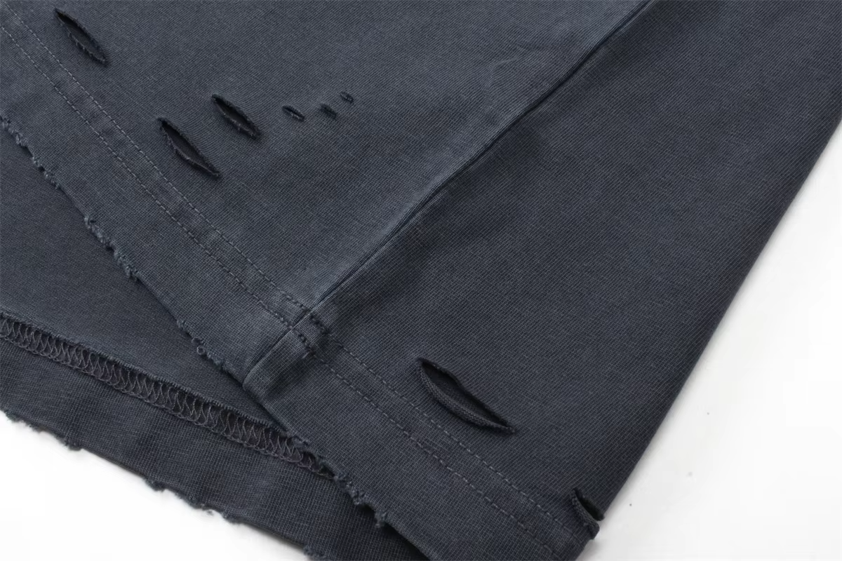 OEM Custom DTG Print T-Shirt Vintage Cotton Ripped Long Sleeve Top Distressed Stone Acid Wash T Shirt for Men