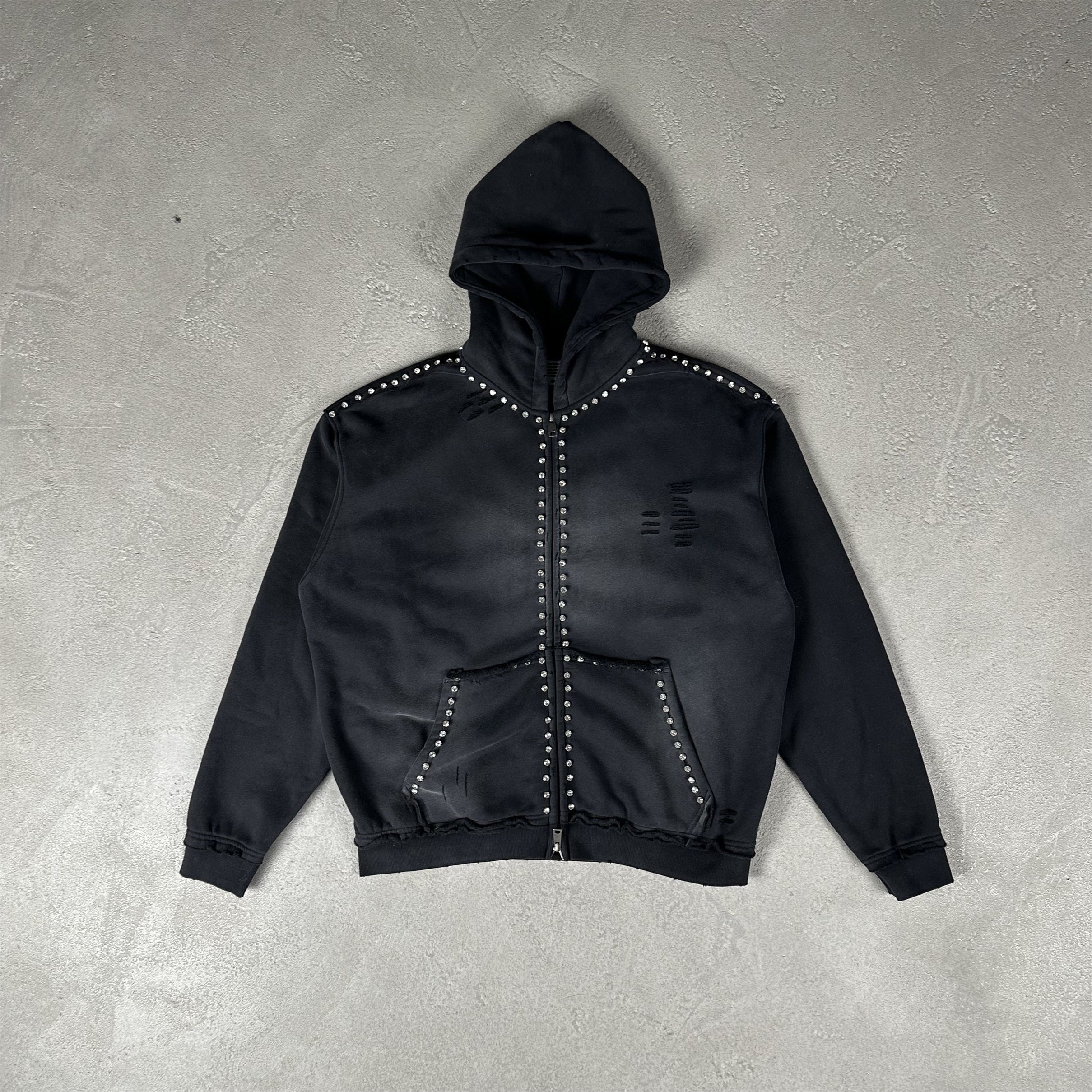 OEM Custom Men's French Terry Hoodies Zip-up Rivet Stud Detail Solid Pattern for DTG Brand