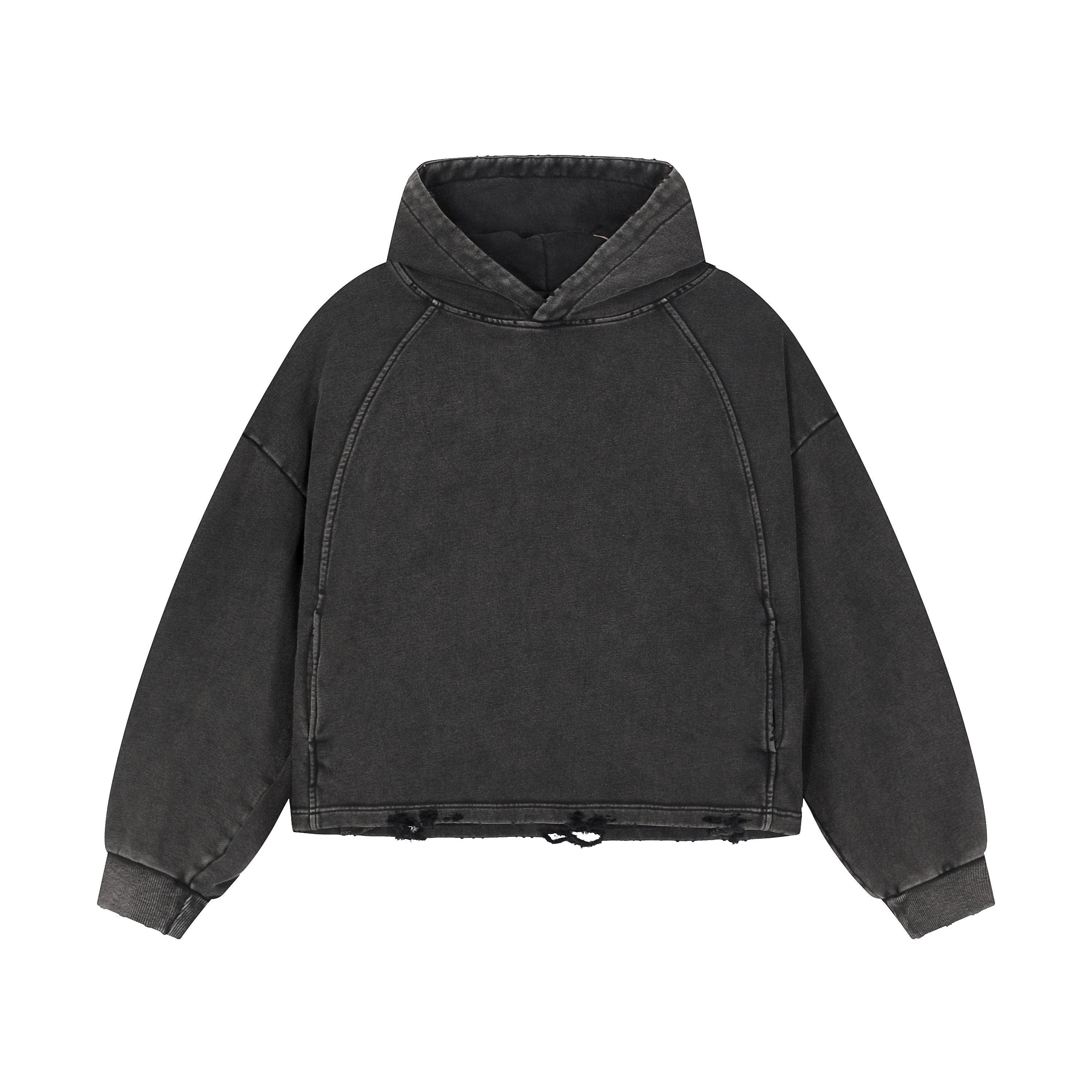 Wholesale Vintage Acid Washed Distressed Hoodies Men Custom Unisex Pullover Hoodie High Quality Streetwear Short Boxy Oversized