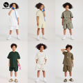 Hot Kids Street Wear Unisex Oversized Boxy T-Shirt Custom LOGO 100% Cotton Loose Hem Short Sleeve Kids Drop Shoulder Top