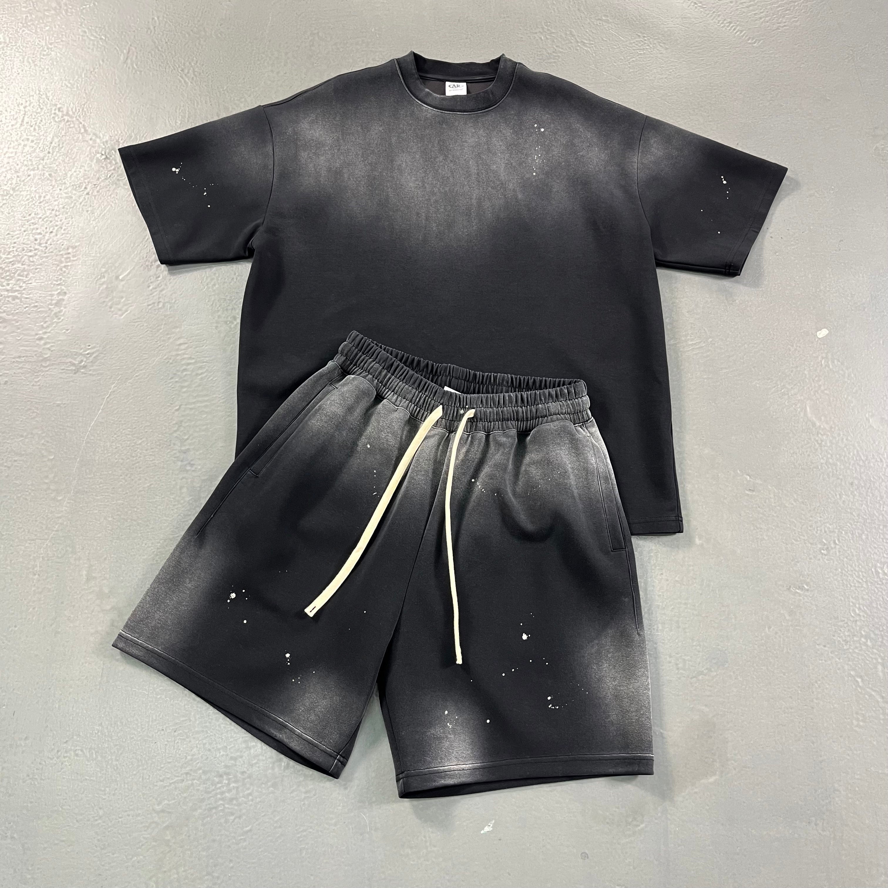 OEM Distressed Unisex Vintage Tee Acid Wash T Shirt Short Set Men's Unisex Women's Vintage Casual Style Plain Blank Tee Tracksuit