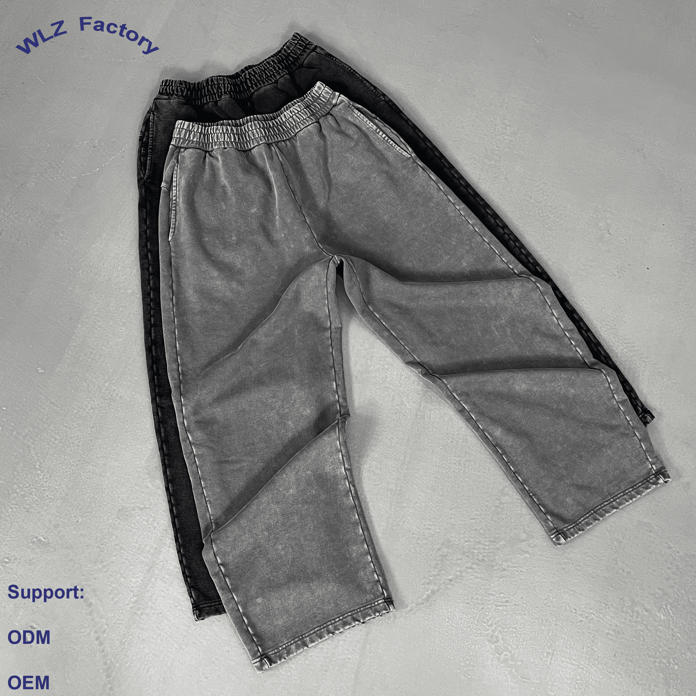 440G Factory Wholesale Custom Logo Printing Retro Sweat Pants French Terry Heavy Weight Jogging Wide Leg Acid Washed Sweatpants