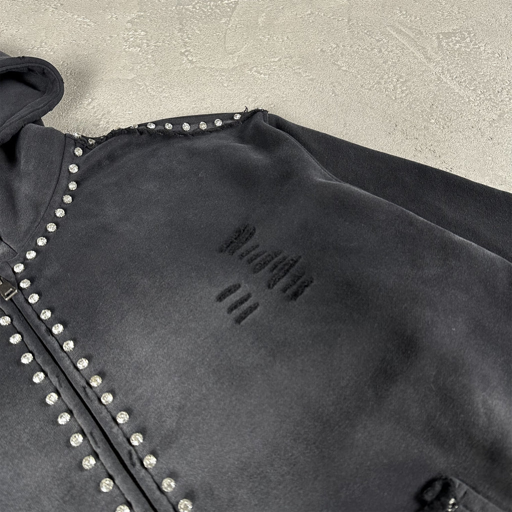 OEM Custom Men's French Terry Hoodies Zip-up Rivet Stud Detail Solid Pattern for DTG Brand