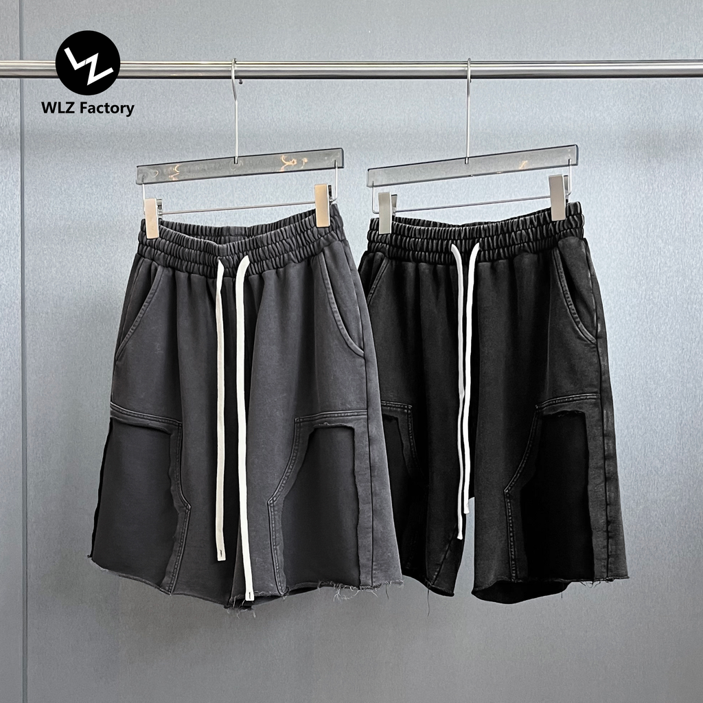 2026 New Popular Cotton Shorts Wasteland Style Vintage Wash Distressed Ripped Raw Edge Custom  Knee-Length Pants