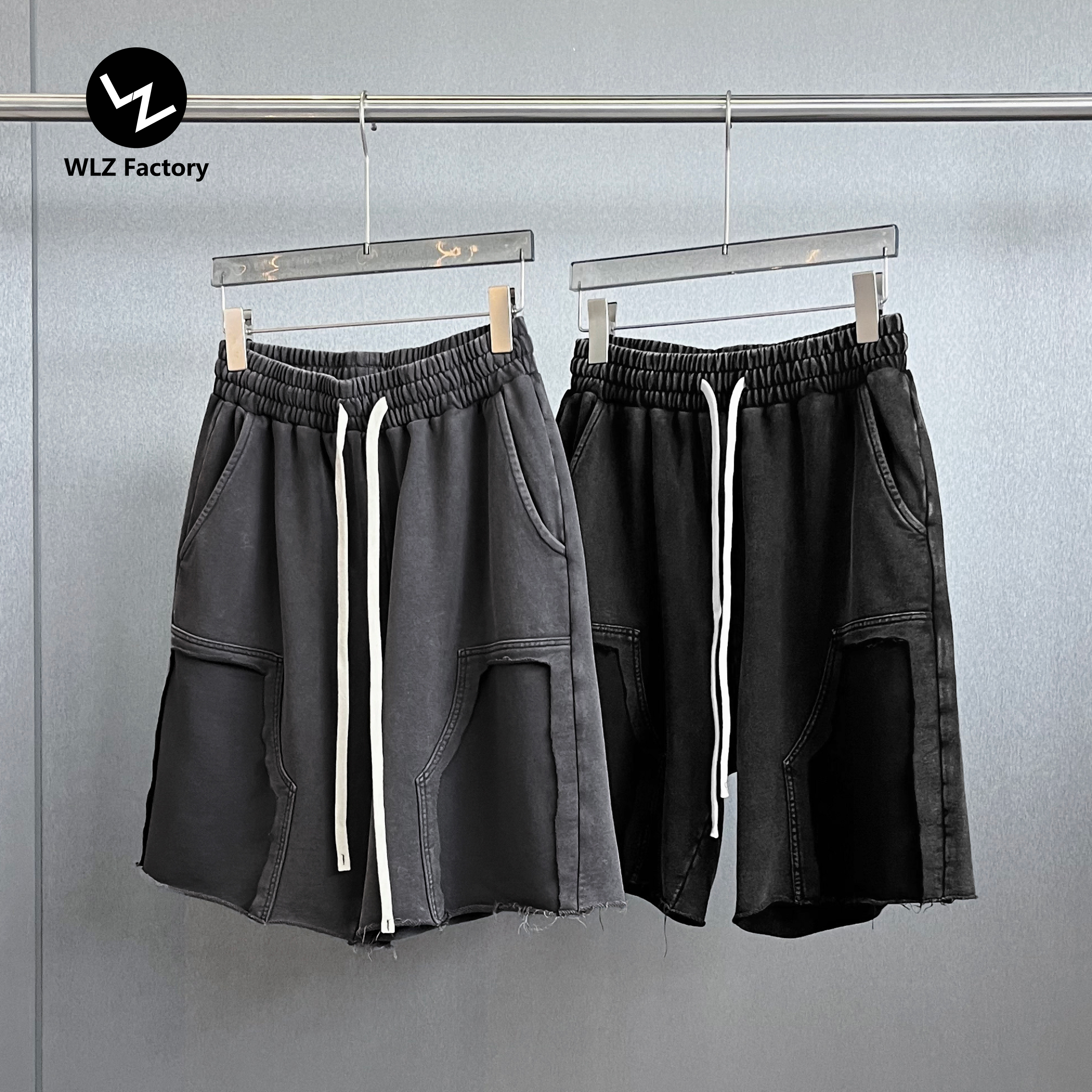2026 New Popular Cotton Shorts Wasteland Style Vintage Wash Distressed Ripped Raw Edge Custom  Knee-Length Pants