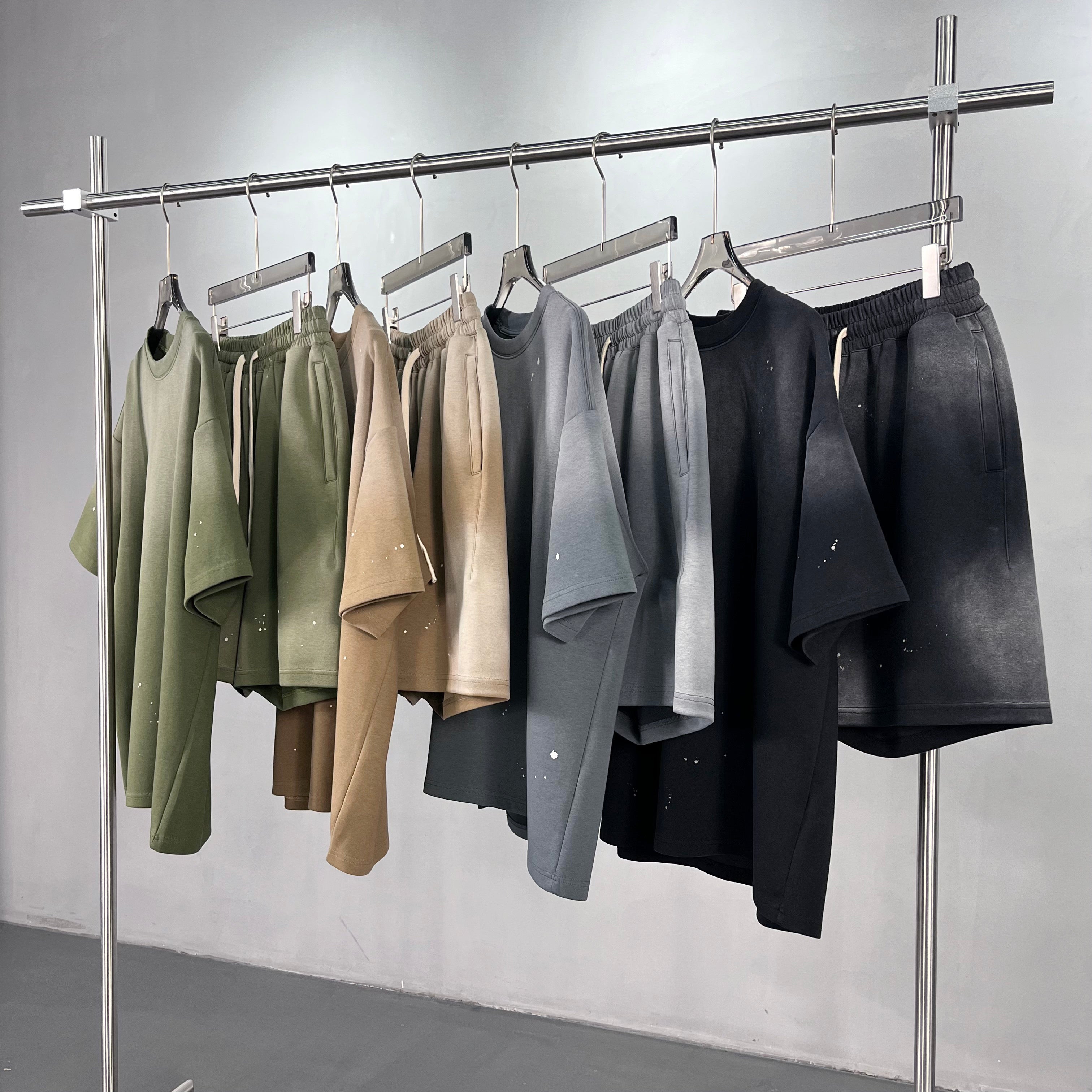 OEM Distressed Unisex Vintage Tee Acid Wash T Shirt Short Set Men's Unisex Women's Vintage Casual Style Plain Blank Tee Tracksuit